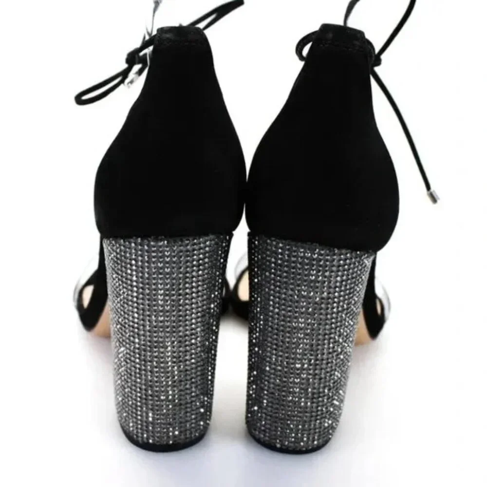 New! Schutz black lace up heels with rhinestone heels, size 8 - Picture 2 of 5